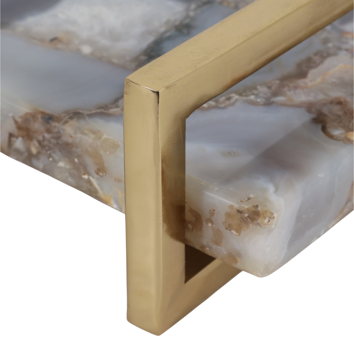 Hermonbrook Blue/Ivory/Gold Agate Tray with Handles