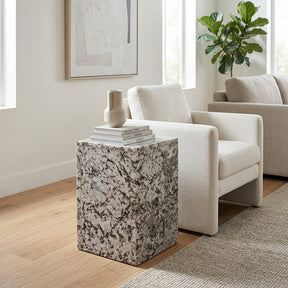 Sunol White/Black Marble Pedestal Accent Table