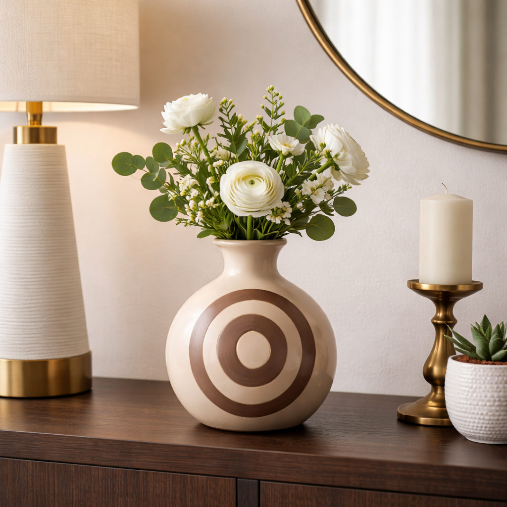 Oroleve Cream Ceramic Abstract Vase