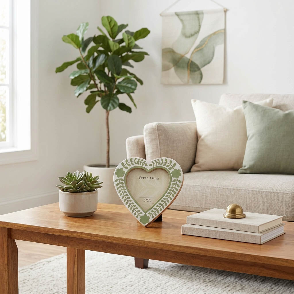 Trocha Peach/Green 4x4 6od Heart Floral Pattern Frame