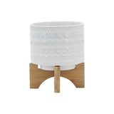 Crest White Tribal Planter with Wood Stand