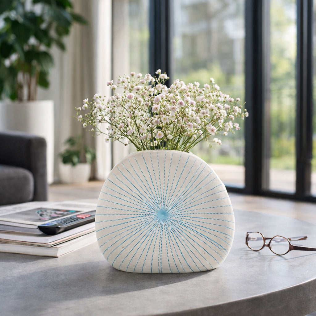 Lochford Blue/White Round Dotted Shell Vase