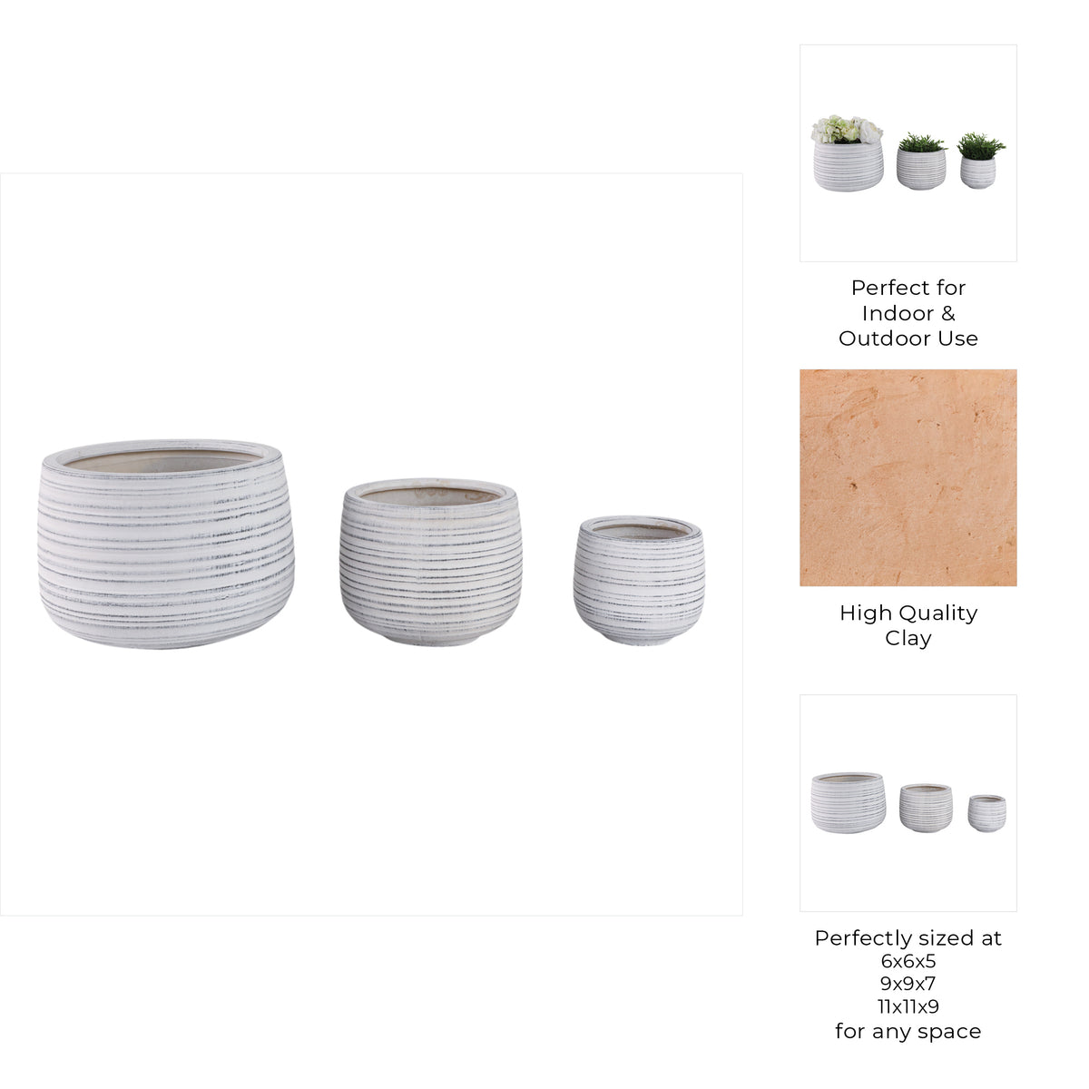 Raymondhaven White Ribbed Planters (Set of 3)