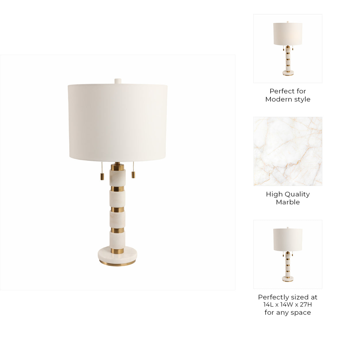 Plainview White/Gold Stacked Marble Lamp with 2 Pulls