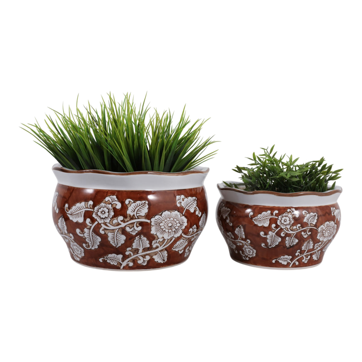 Henleydale Brown/White Chinoiserie Vines Planters (Set of 2)
