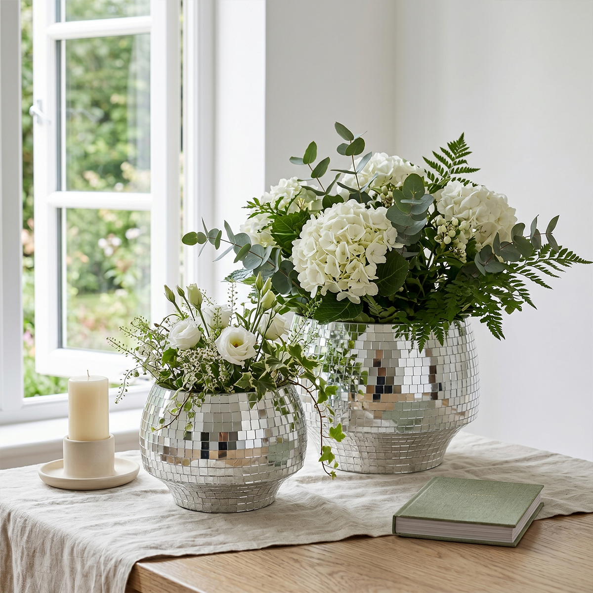 Antonshaw Silver Curved Disco Mosaic Planters (Set of 2)
