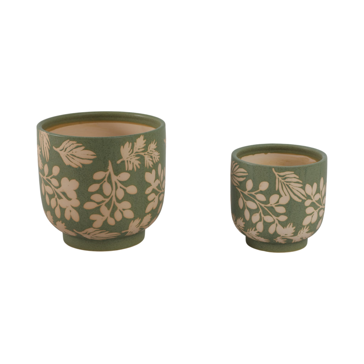 Branscomb Green/Tan Hand Painted Leaves Planters (Set of 2)