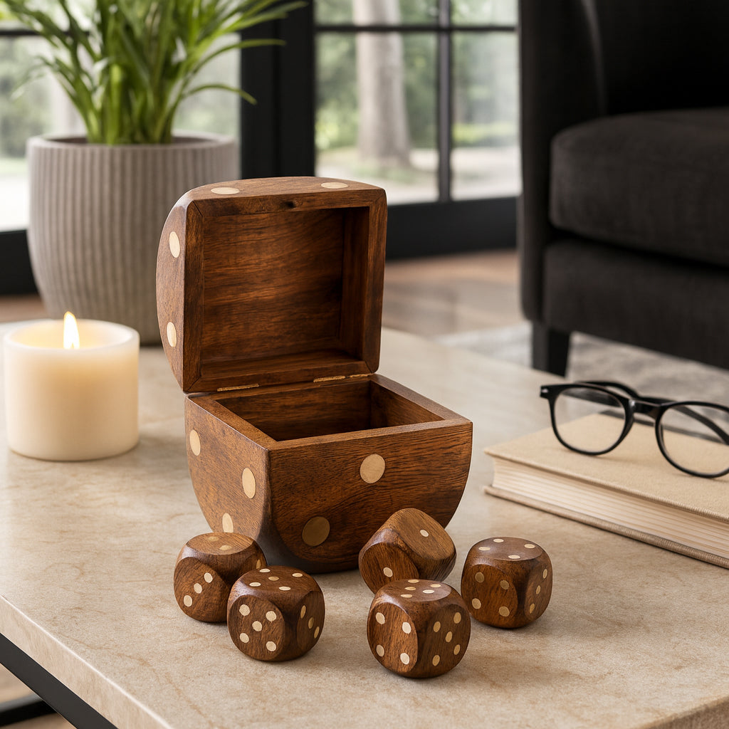 Old Hopland Brown Dice Box with Dice Inside