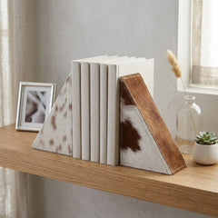 Campbellville White/Brown Hair on Hide Cow Print Bookends (Set of 2)