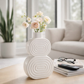 Saxon White Small Ceramic Stacked Circles Vase