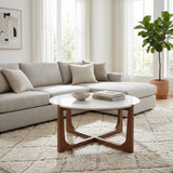 Keystone White/Brown Modern Coffee Table with Marble Top
