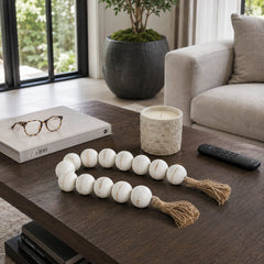 Fordhamley White Wash Wood Bead Garland with Tassel