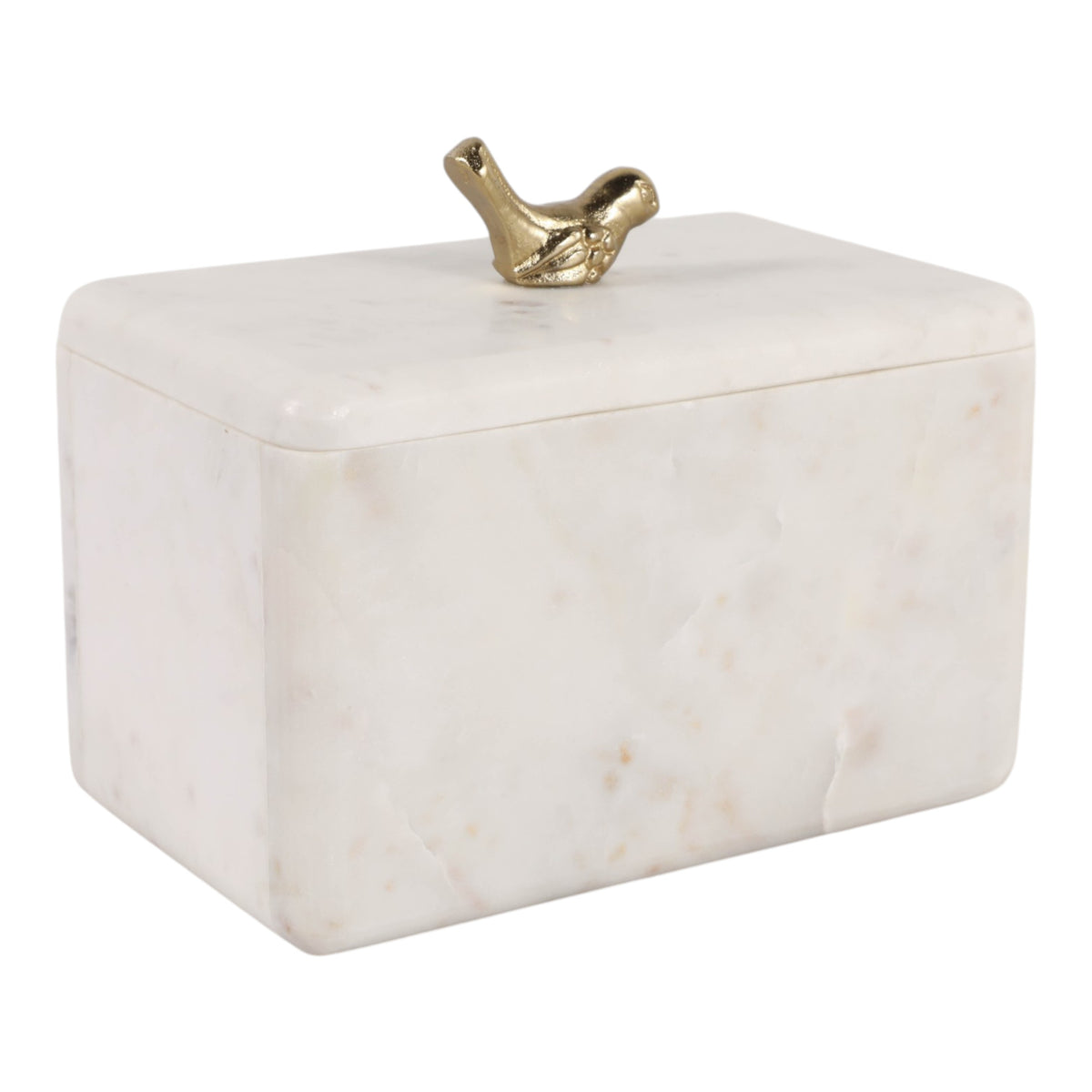 McCampbell Tan/Ivory/Brass Marble Box with Bird Knob