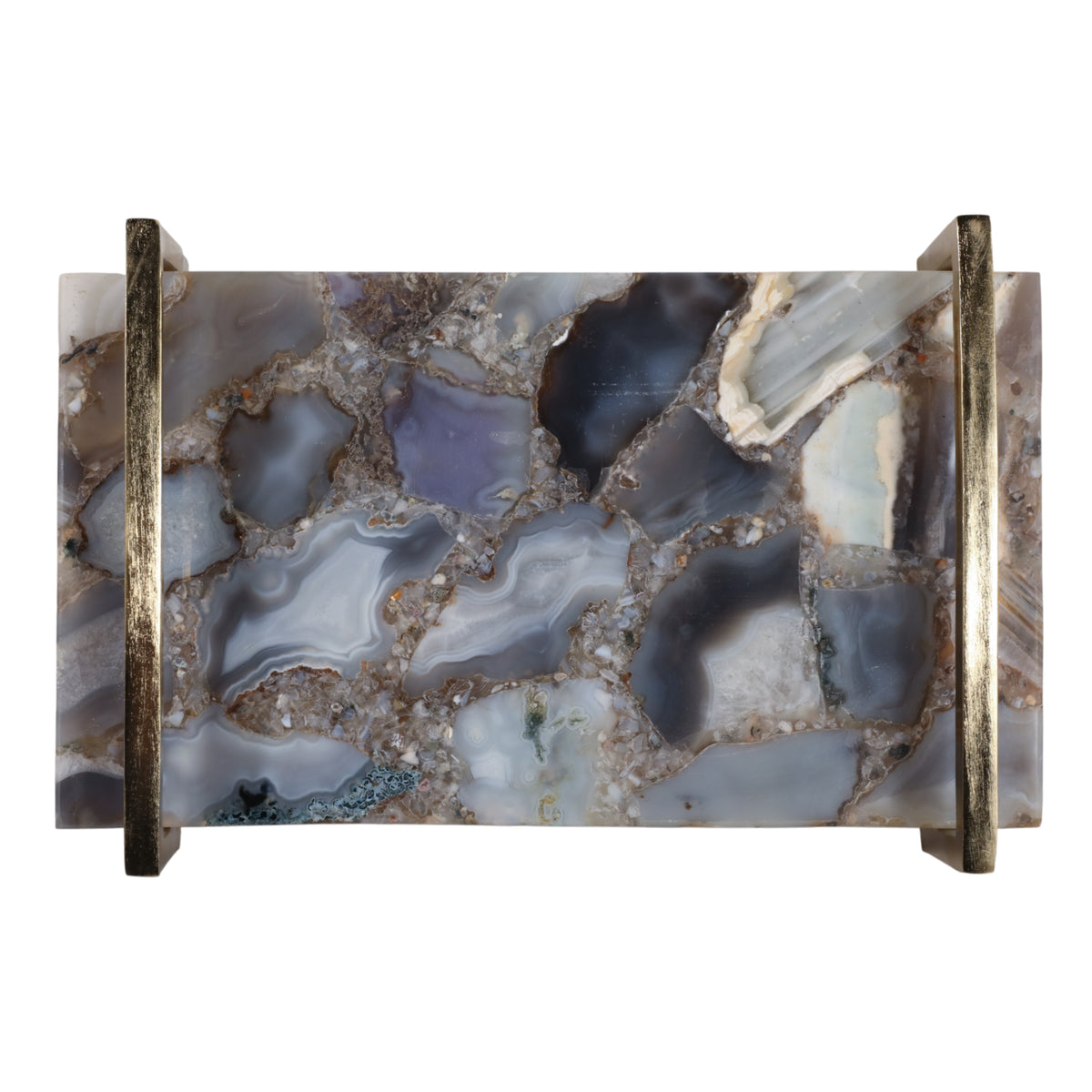 Hermonbrook Blue/Ivory/Gold Agate Tray with Handles