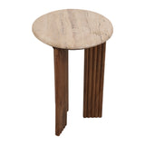 Buena Park Tan Accent Table with Travertine Top