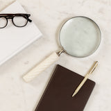 Four Points Ivory/Silver Diamond Carved Handle Magnifying Glass