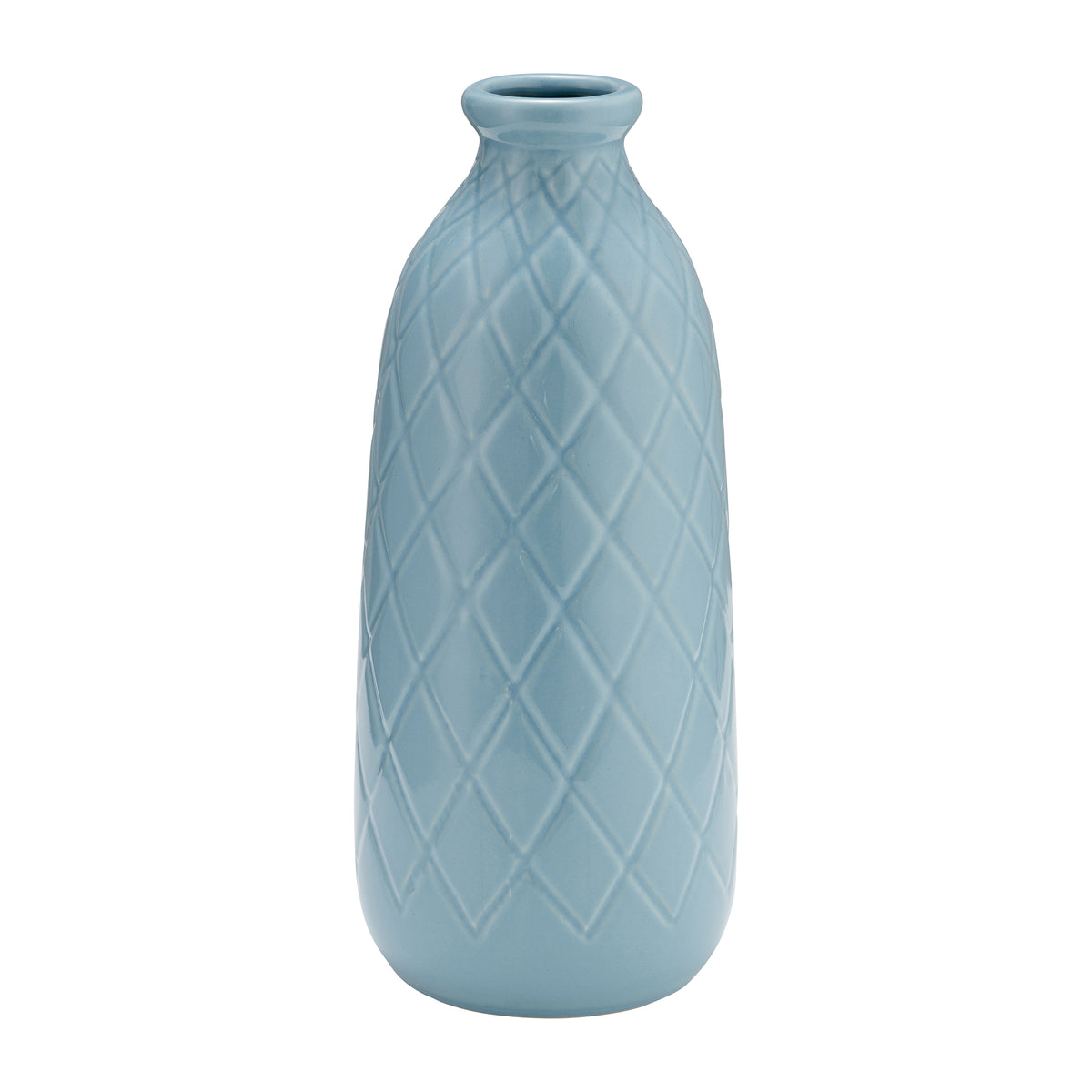 Wellsona Cameo Blue Ceramic Plaid Textured Vase