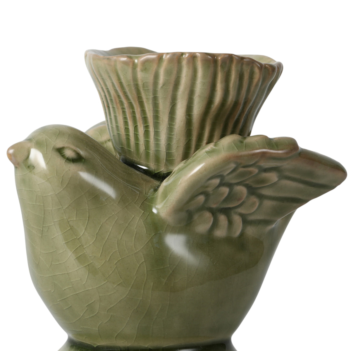 Bodega Green Crackle Bird Taper Holder