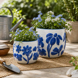Miranda Blue Floral Embossed Planters (Set of 2)