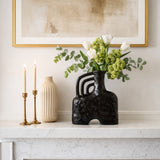 Rowen Black Ceramic Metallic Triple Handle Vase