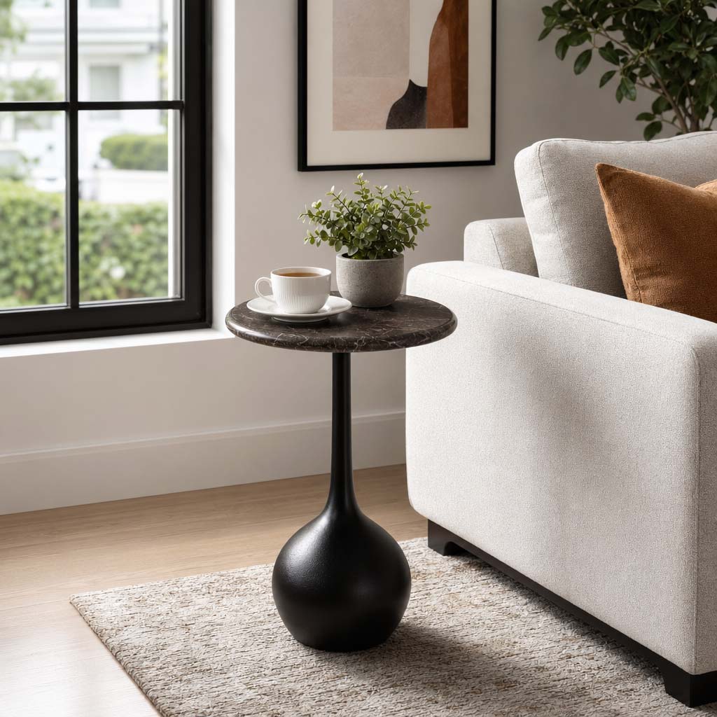 Valeport Brown/Black Marble Accent Table with Ball Base