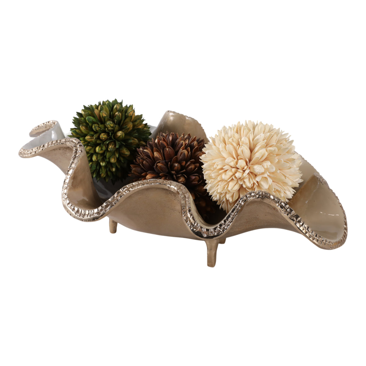 Lodi Tan/Gold Curvy Metal Bowl
