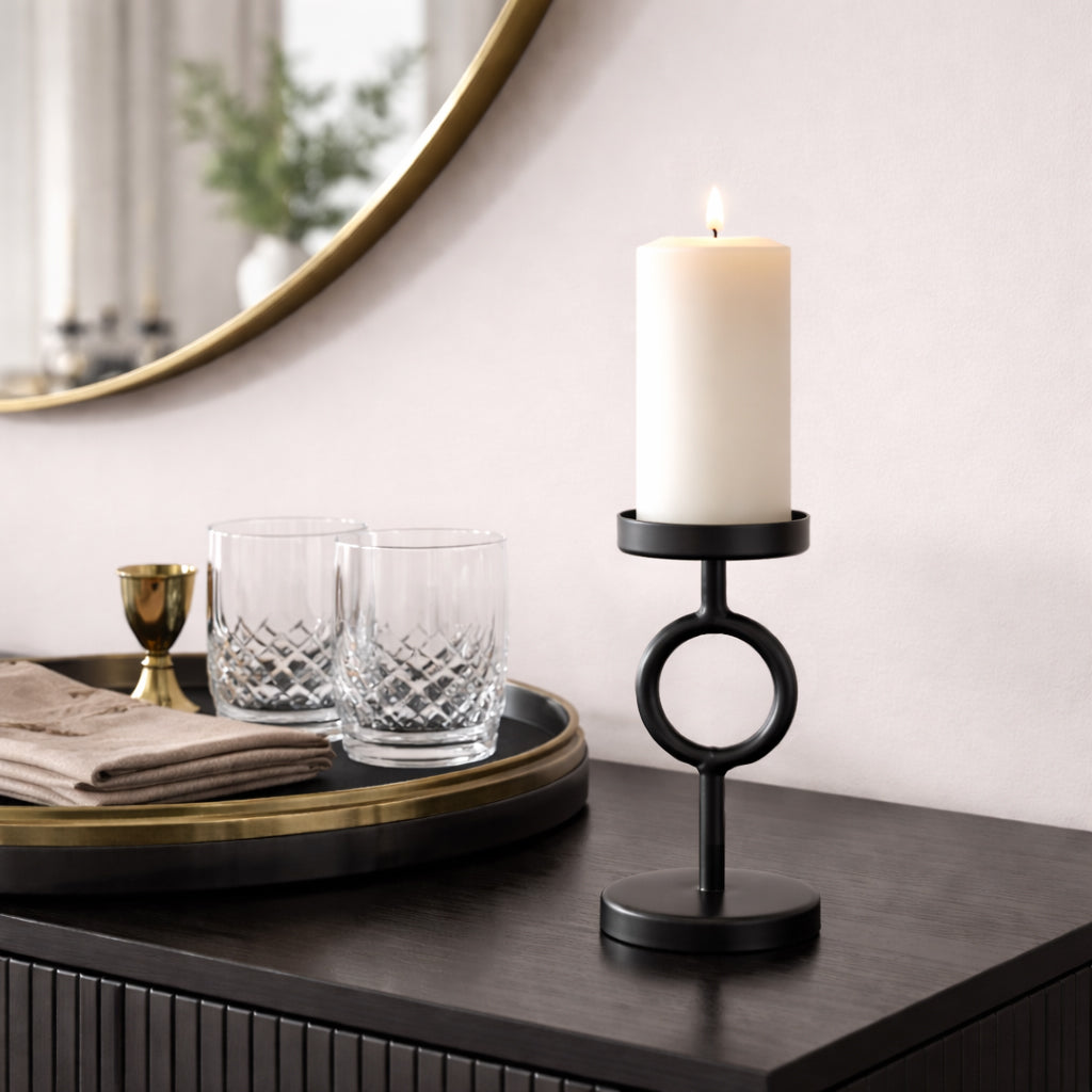 Dolley Black Metal Ring Candle Holder