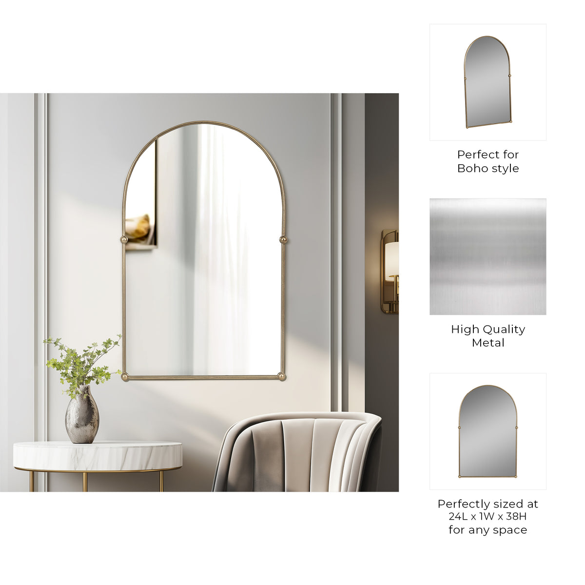 Elmco Gold Arch Mirror with 4 Knobs