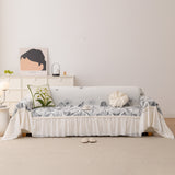Botanical Sofa Cover with Chiffon Skirt, Floral Couch Throw Blanket for All-Season