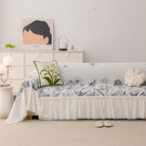 Botanical Sofa Cover with Chiffon Skirt, Floral Couch Throw Blanket for All-Season