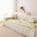 Botanical Sofa Cover with Chiffon Skirt, Floral Couch Throw Blanket for All-Season