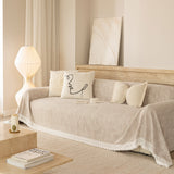 Sofa Cover Throw with Lace Trim & Pom-Pom Fringe, Decorative Couch Cover Blanket