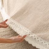 Sofa Cover Throw with Lace Trim & Pom-Pom Fringe, Decorative Couch Cover Blanket