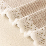 Sofa Cover Throw with Lace Trim & Pom-Pom Fringe, Decorative Couch Cover Blanket