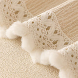 Sofa Cover Throw with Lace Trim & Pom-Pom Fringe, Decorative Couch Cover Blanket