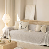 Sofa Cover Throw with Lace Trim & Pom-Pom Fringe, Decorative Couch Cover Blanket
