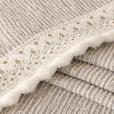 Sofa Cover Throw with Lace Trim & Pom-Pom Fringe, Decorative Couch Cover Blanket