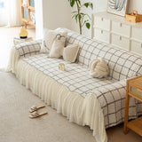 Grid Sofa Cover with Ruffle Skirt – Soft, Decorative, Full-Cover Couch Protector