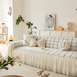 Grid Sofa Cover with Ruffle Skirt – Soft, Decorative, Full-Cover Couch Protector