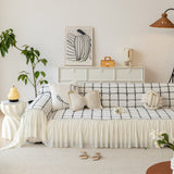 Grid Sofa Cover with Ruffle Skirt – Soft, Decorative, Full-Cover Couch Protector