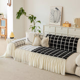 Grid Sofa Cover with Ruffle Skirt – Soft, Decorative, Full-Cover Couch Protector