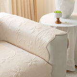 Floral Cotton Quilted Sofa Cover, Non-Slip Couch Protector with Scalloped Edges