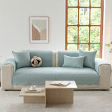 Floral Cotton Quilted Sofa Cover, Non-Slip Couch Protector with Scalloped Edges