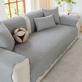 Floral Cotton Quilted Sofa Cover, Non-Slip Couch Protector with Scalloped Edges