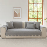 Floral Cotton Quilted Sofa Cover, Non-Slip Couch Protector with Scalloped Edges