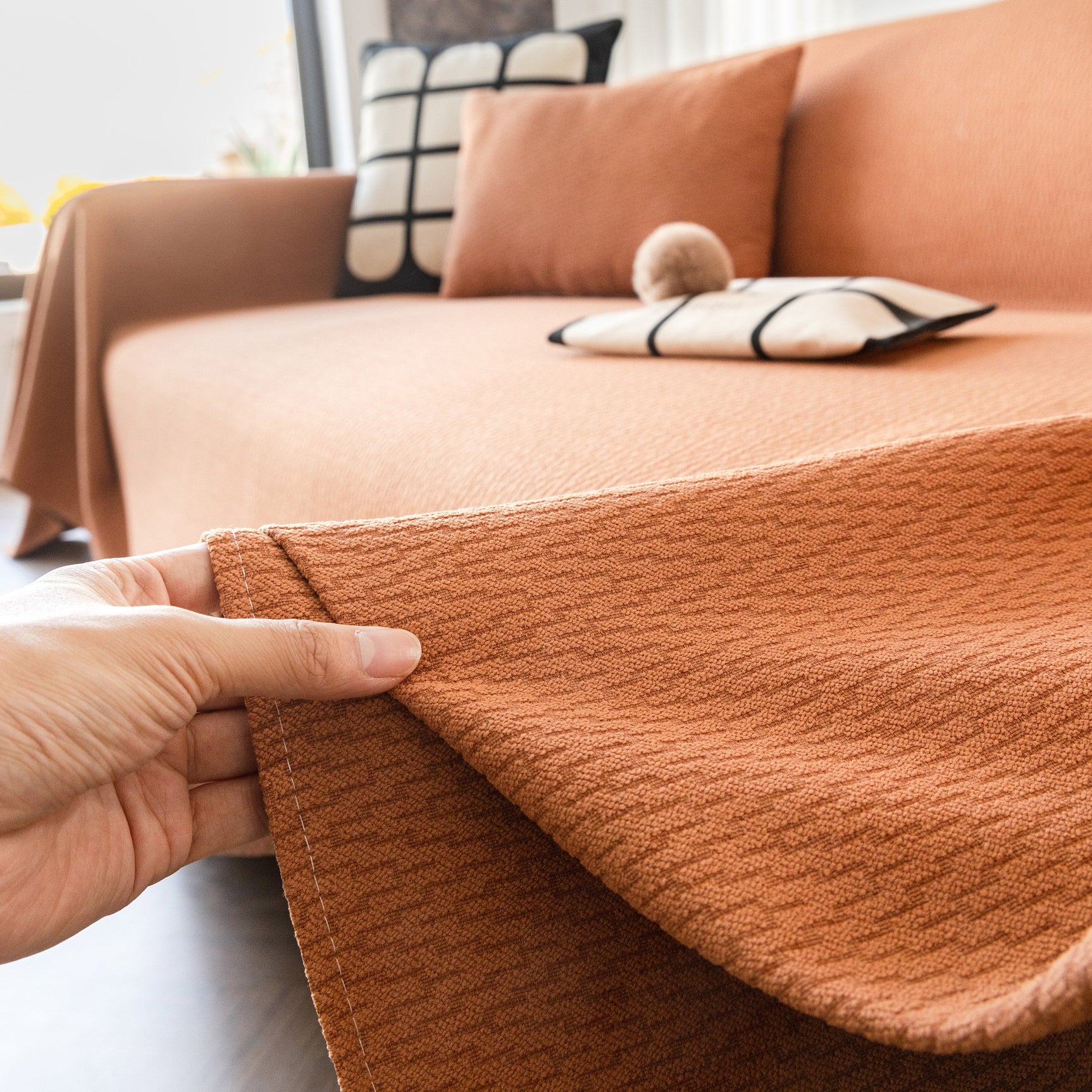Herringbone Textured Sofa Throw Blanket, Durable Pet Friendly Modern Couch Slipcover