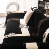 Jacquard Floral Band Sofa Cover with Tassels, Thick Textured Couch Throw Blanket