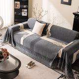 Jacquard Floral Band Sofa Cover with Tassels, Thick Textured Couch Throw Blanket