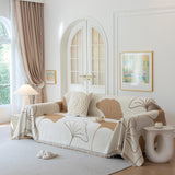 Cozy Couch Throw Blanket with Tassels, Jacquard Leaf Pattern Furniture Protector