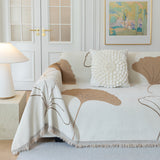 Cozy Couch Throw Blanket with Tassels, Jacquard Leaf Pattern Furniture Protector